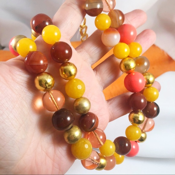 WENDY MINK Coral Gold Glass Bead Necklace